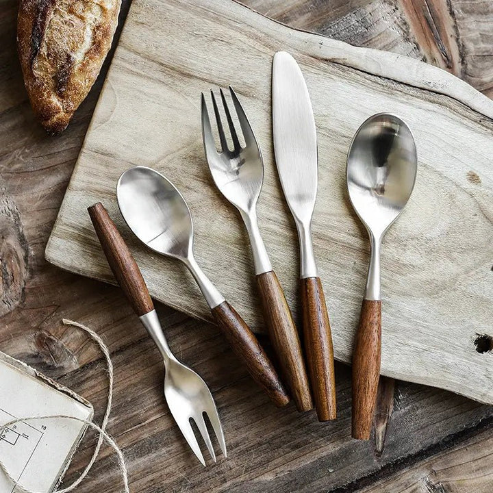 Stainless Steel Flatware Set with Natural Wood Handles – Durable and Elegant Cutlery 1