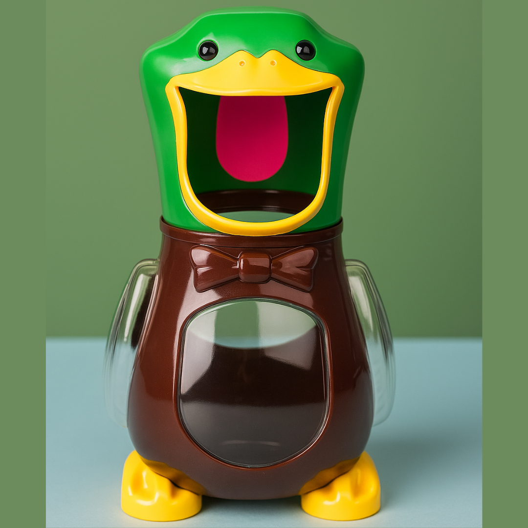 Standard duck target with a green head, yellow beak, and clear belly compartment