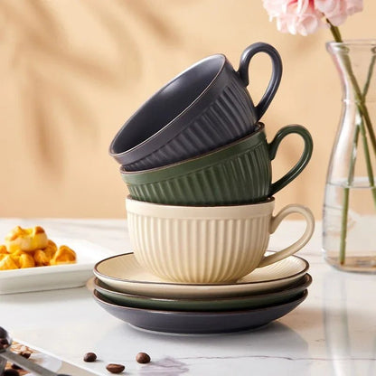 Stoneware Mug Set with Ergonomic Handles and Matching Saucer – Elegant Coffee and Tea Cup Set for Daily Use 4