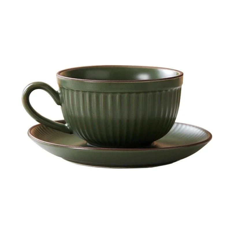 Stoneware Mug Set with Ergonomic Handles and Matching Saucer – Elegant Coffee and Tea Cup Set for Daily Use 5