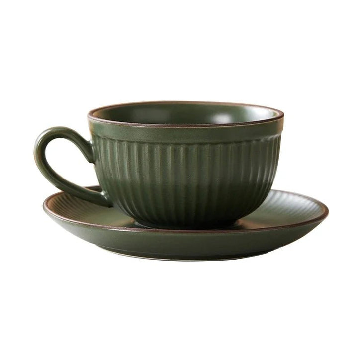 Stoneware Mug Set with Ergonomic Handles and Matching Saucer – Elegant Coffee and Tea Cup Set for Daily Use 5