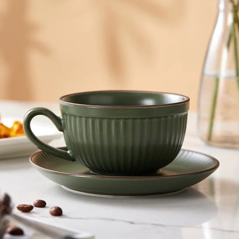 Stoneware Mug Set with Ergonomic Handles and Matching Saucer – Elegant Coffee and Tea Cup Set for Daily Use 0