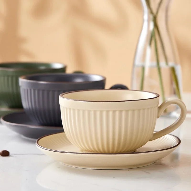 Stoneware Mug Set with Ergonomic Handles and Matching Saucer – Elegant Coffee and Tea Cup Set for Daily Use 3