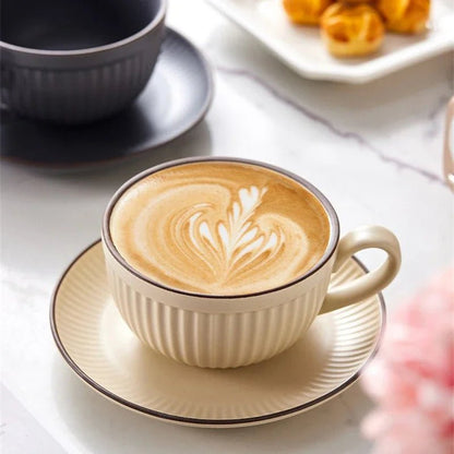 Stoneware Mug Set with Ergonomic Handles and Matching Saucer – Elegant Coffee and Tea Cup Set for Daily Use 2