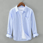 Striped Linen Shirt™ — Command Cool Confidence and Crush the Heat All Day (Blue XS) - | Zavonix