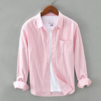 Striped Linen Shirt™ — Command Cool Confidence and Crush the Heat All Day (Pink XS) - | Zavonix