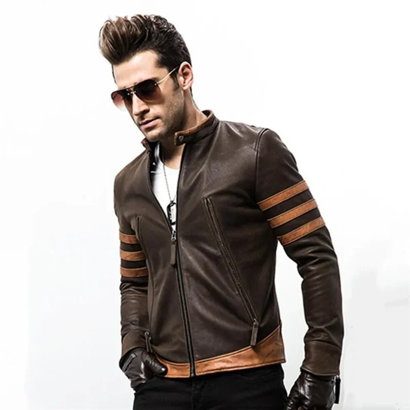 "Striped Racer" Striped Leather Jacket (XS ) - Jacket | Zavonix