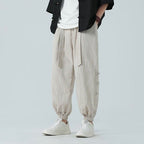 Takumio — Cotton Linen Pants with Subtle Streetwear Stripe (Beige 2XL) - | Zavonix