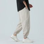 Takumio — Cotton Linen Pants with Subtle Streetwear Stripe (Beige 2XL) - | Zavonix