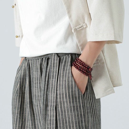 Takumio — Cotton Linen Pants with Subtle Streetwear Stripe (Beige 2XL) - | Zavonix