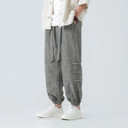 Takumio — Cotton Linen Pants with Subtle Streetwear Stripe (Beige 2XL) - | Zavonix
