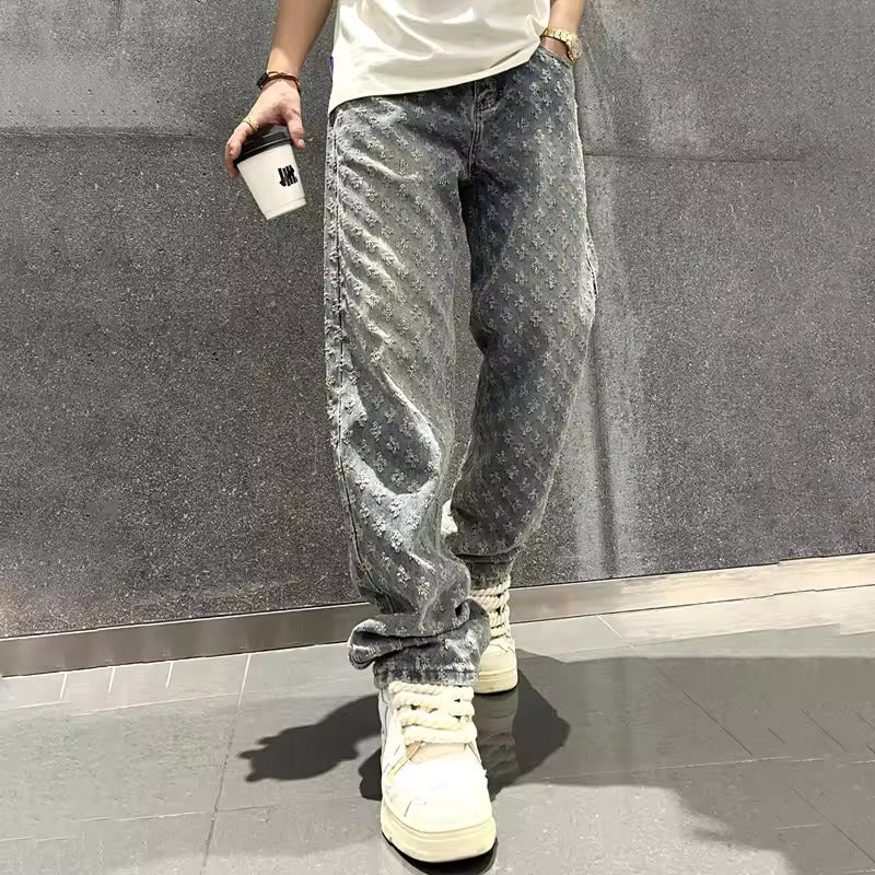 Tapestry Denim Trousers Jeans (Blue XS) - | Zavonix