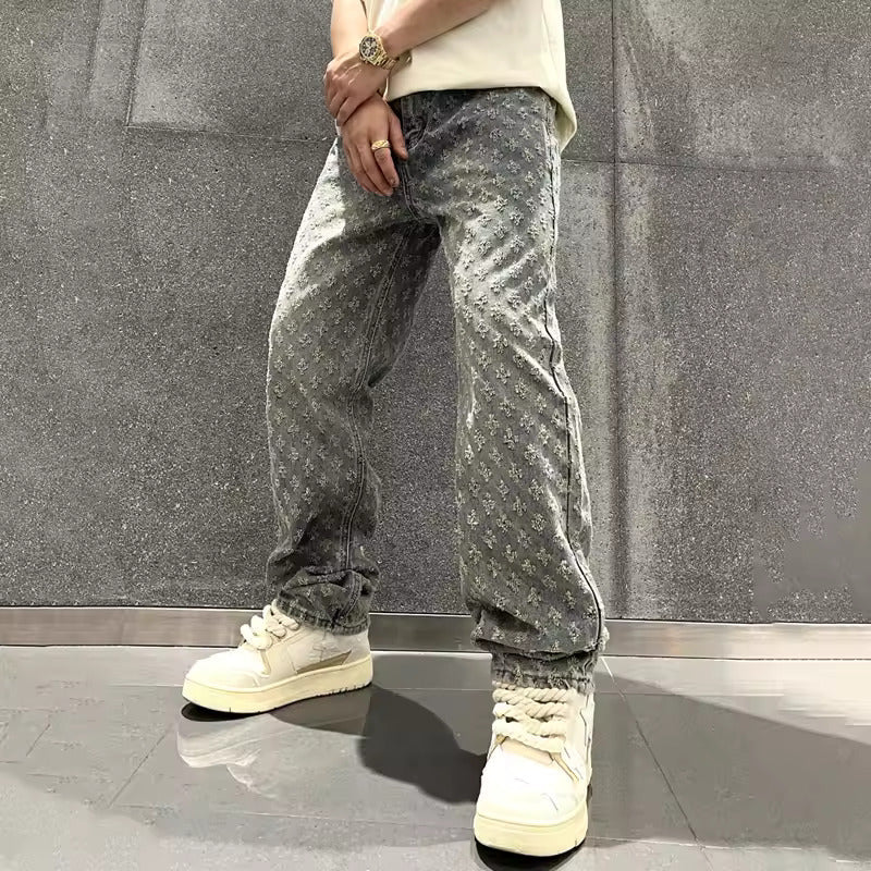 Tapestry Denim Trousers Jeans (Blue XS) - | Zavonix