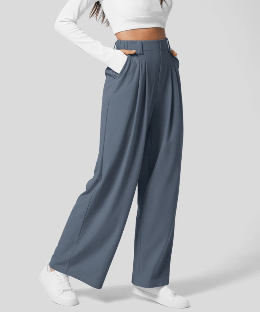 TheANDER™ - Elegant Elasticated High - Waisted Trousers (Black S) - | Zavonix