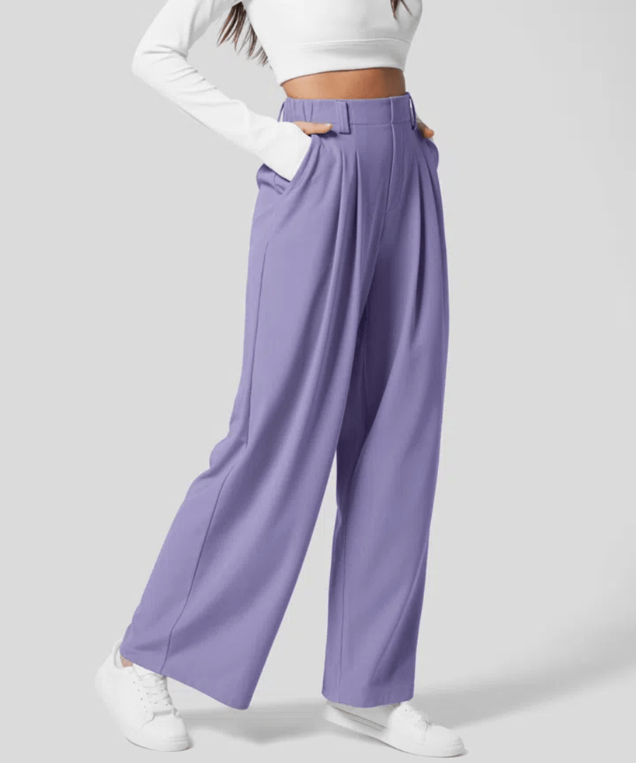 TheANDER™ - Elegant Elasticated High - Waisted Trousers (Purple S) - | Zavonix