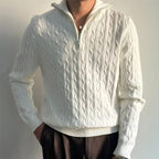 Tavren — Men's Cable - Knit Half - Zip Sweater with Tailored Fit (White S) - | Zavonix