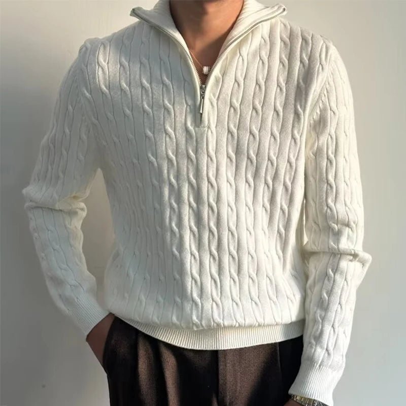 Tavren — Men's Cable - Knit Half - Zip Sweater with Tailored Fit (White S) - | Zavonix