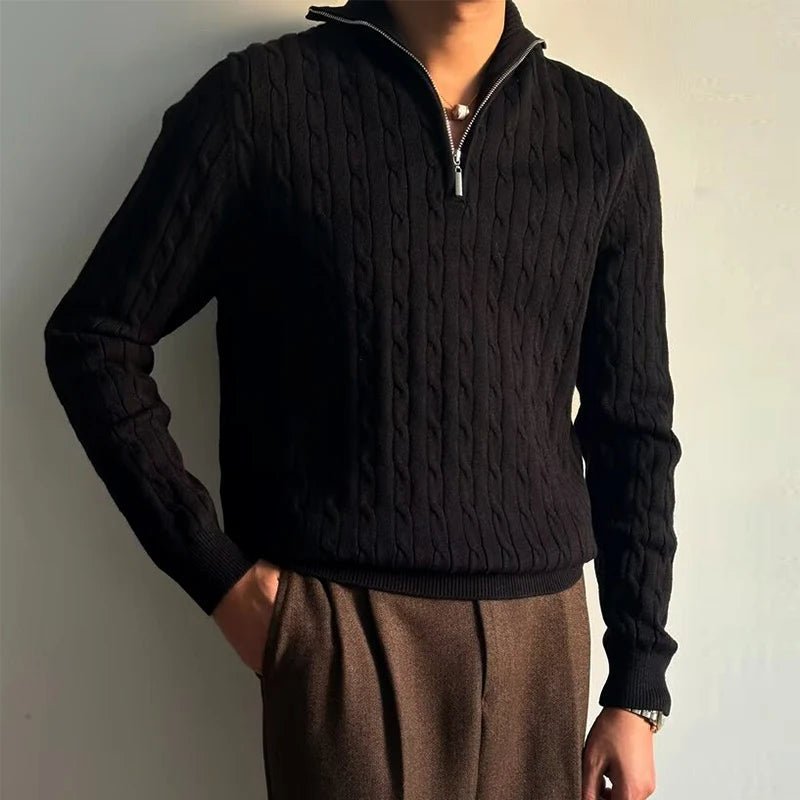 Tavren — Men's Cable - Knit Half - Zip Sweater with Tailored Fit (Black S) - | Zavonix