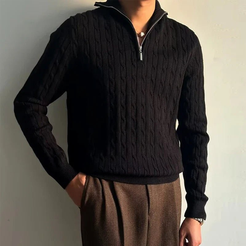 Tavren — Men's Cable - Knit Half - Zip Sweater with Tailored Fit (Black S) - | Zavonix