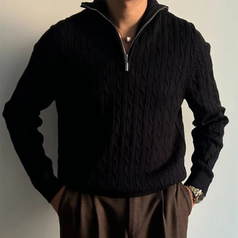 Tavren — Men's Cable - Knit Half - Zip Sweater with Tailored Fit (Black S) - | Zavonix