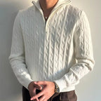 Tavren — Men's Cable - Knit Half - Zip Sweater with Tailored Fit (White S) - | Zavonix