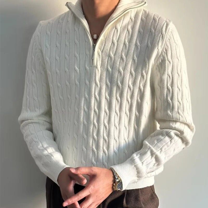 Tavren — Men's Cable - Knit Half - Zip Sweater with Tailored Fit (White S) - | Zavonix