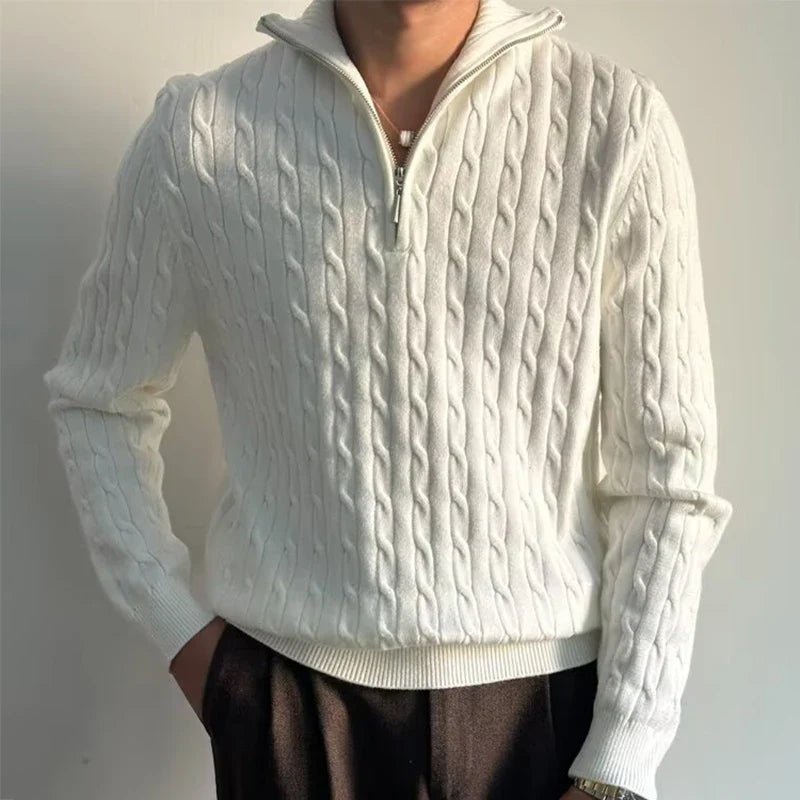 Tavren — Men's Cable - Knit Half - Zip Sweater with Tailored Fit (Black S) - | Zavonix