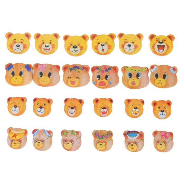 Interchangeable bear head pieces showing different facial expressions