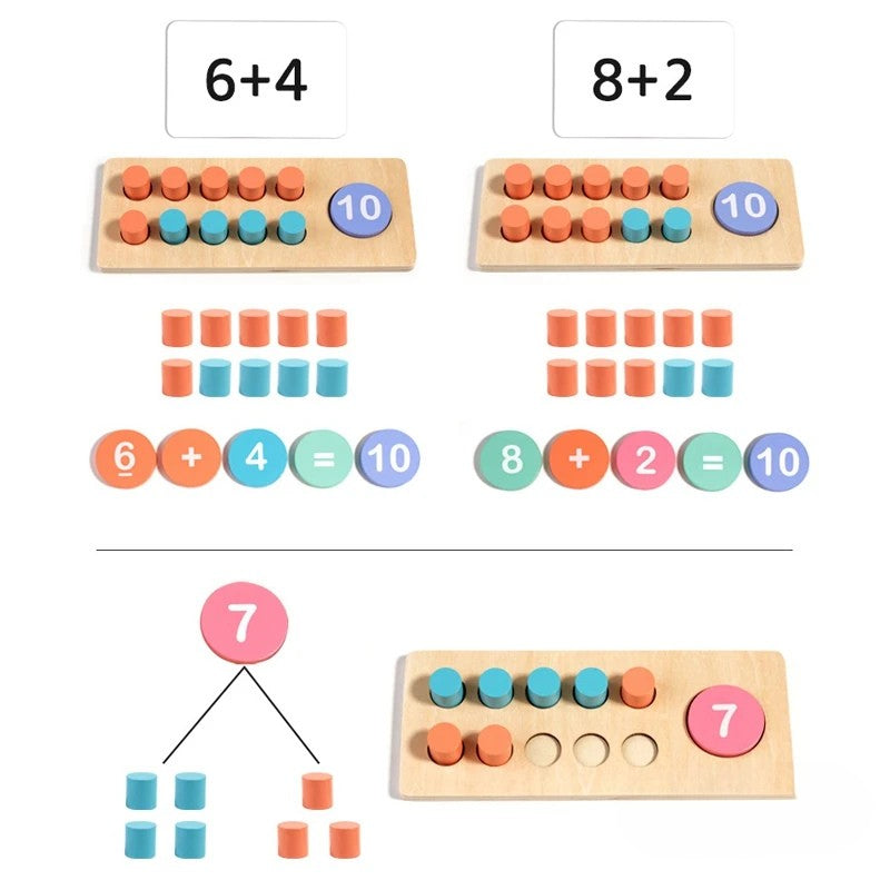 Ten-frame examples showing two ways to make 10 and a number bond for 7