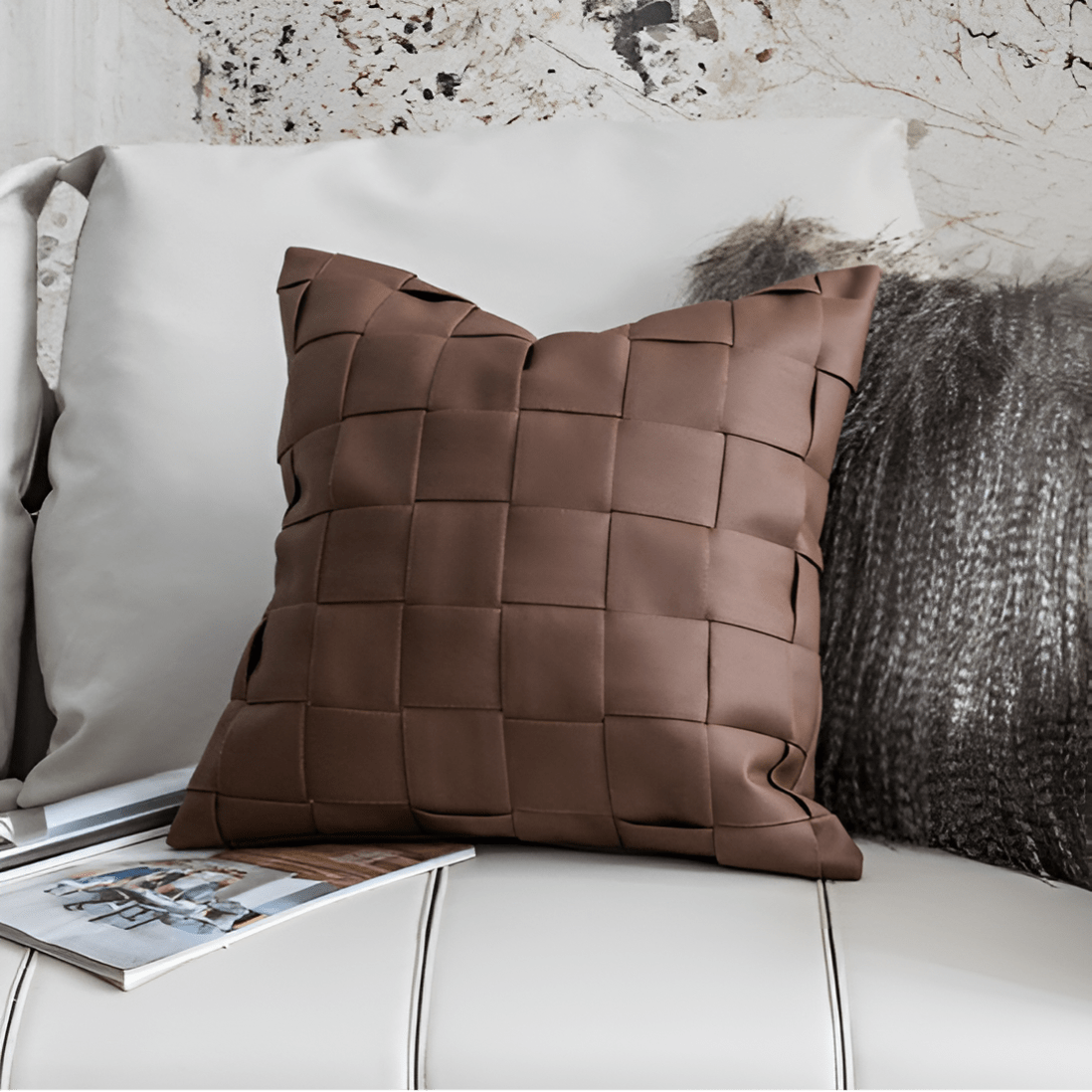 Textured Faux Leather Decorative Pillow Case – Cozy Throw Pillow Cover in Deep Espresso Brown, 26x12 & 18x18 Inches 0