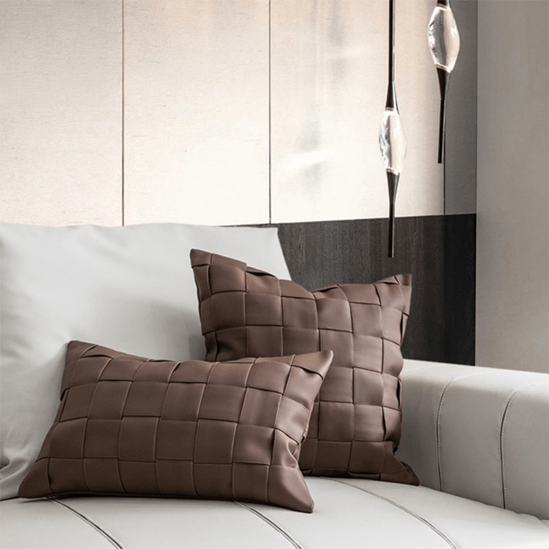 Textured Faux Leather Decorative Pillow Case – Cozy Throw Pillow Cover in Deep Espresso Brown, 26x12 & 18x18 Inches 2