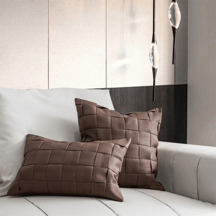 Textured Faux Leather Decorative Pillow Case – Cozy Throw Pillow Cover in Deep Espresso Brown, 26x12 &amp; 18x18 Inches 2