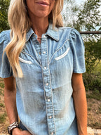 The Bartley Western Snap Shirt (Blue XS) - Tops/Blouses & Shirts | Zavonix