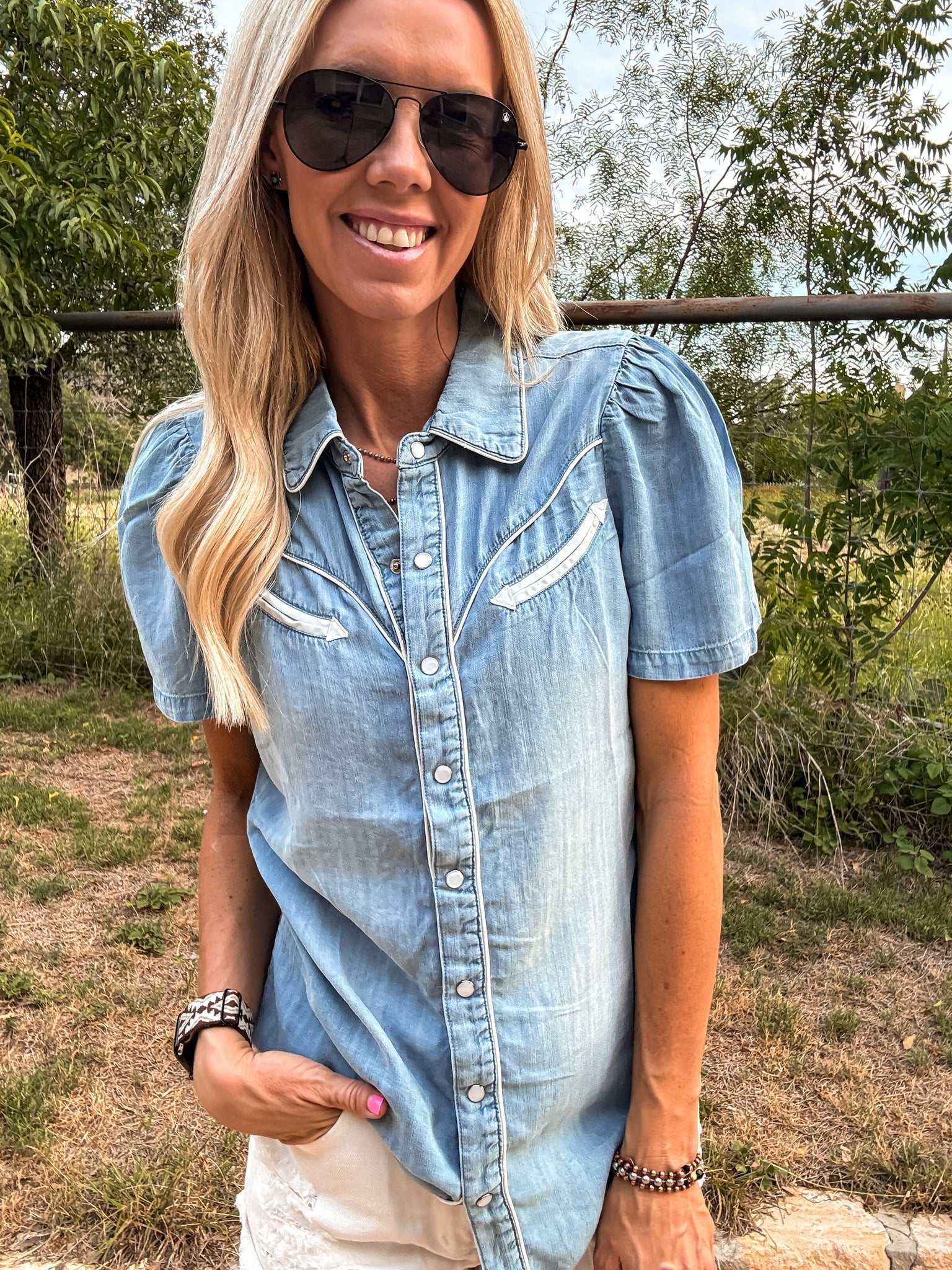 The Bartley Western Snap Shirt (Blue XS) - Tops/Blouses & Shirts | Zavonix