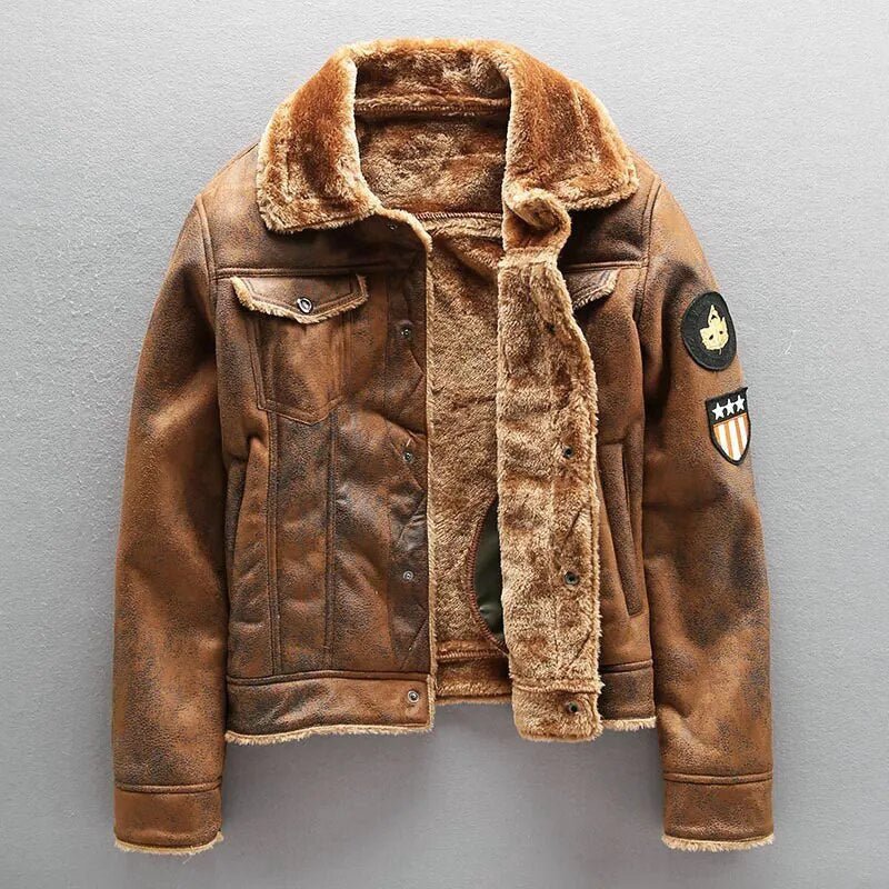"The Pilot" Air Force Leather Jacket with Plush Fleece Lining (Brown XS) - Jacket | Zavonix