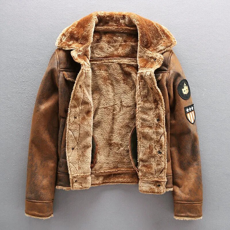 "The Pilot" Air Force Leather Jacket with Plush Fleece Lining (Brown XS) - Jacket | Zavonix