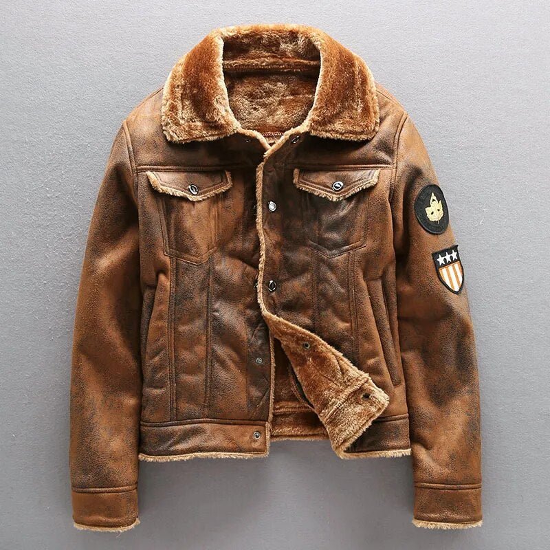 "The Pilot" Air Force Leather Jacket with Plush Fleece Lining (Brown XS) - Jacket | Zavonix