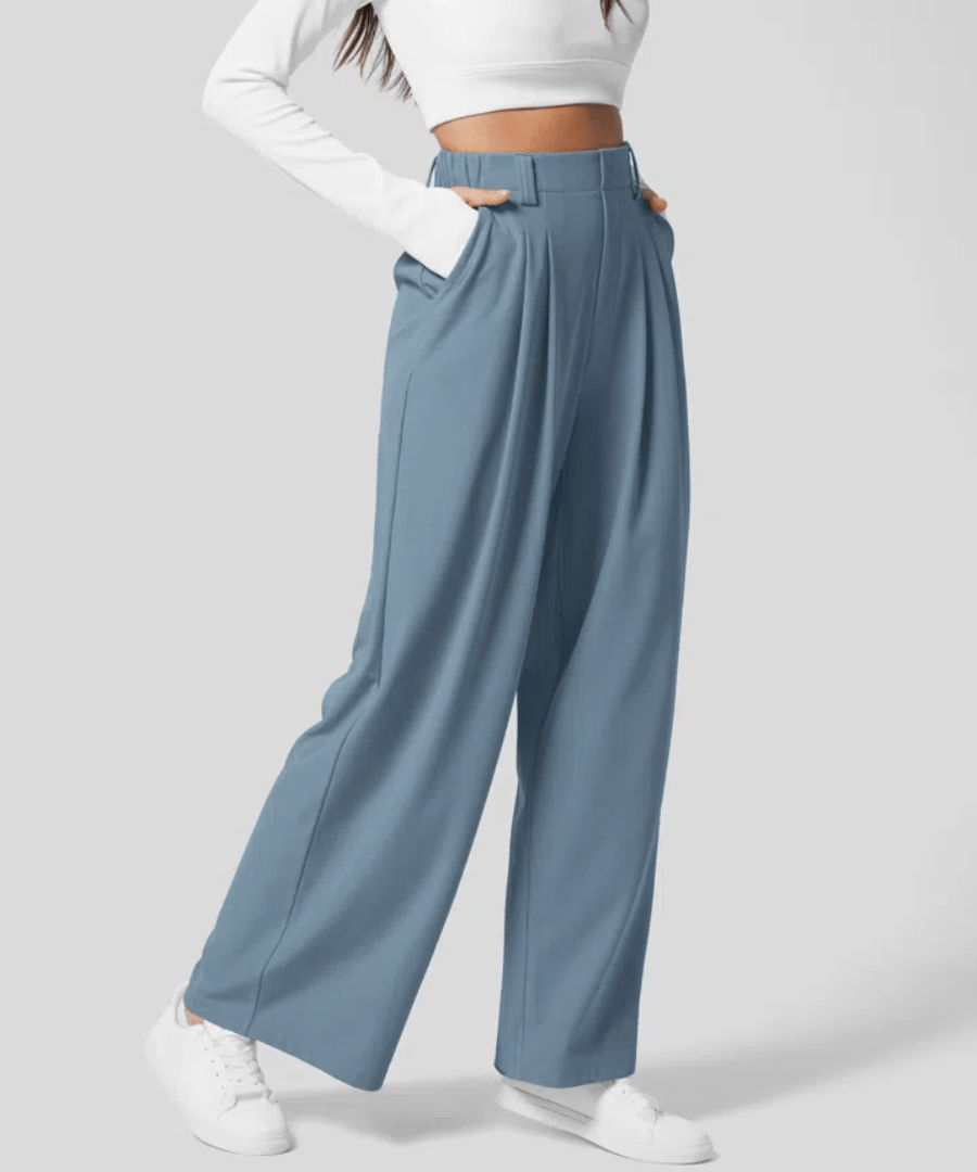 TheANDER™ - Elegant Elasticated High - Waisted Trousers (Light blue S) - | Zavonix
