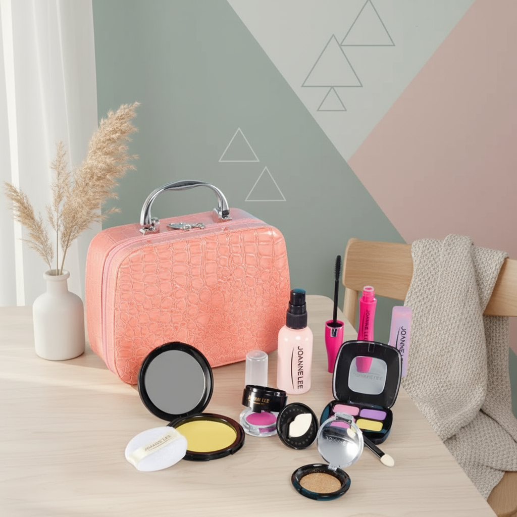 13-piece pretend makeup option with a peach carry case, compacts, and toy cosmetics