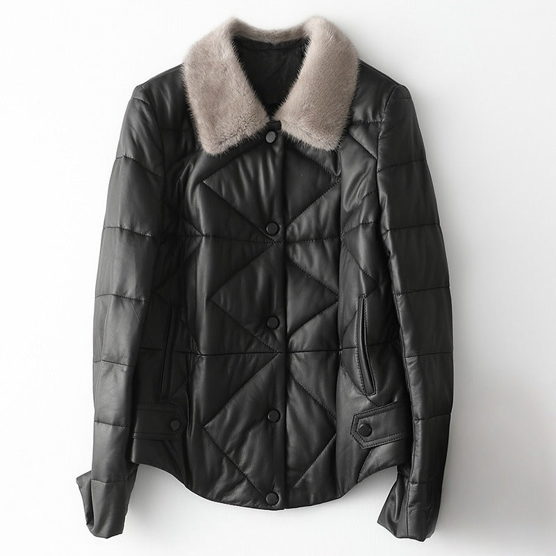 TINA™ QUILTED LAMB LEATHER DOWN JACKET (XS ) - | Zavonix