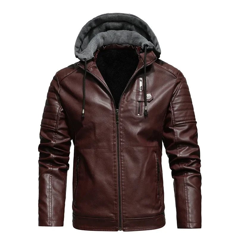 "Torino" Vegan Leather Hoodie Jacket (Brown XS) - Jacket | Zavonix