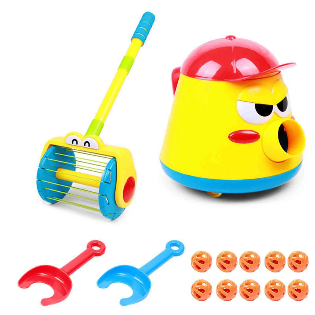 Toy vacuum and ball launcher with two scoops and ten orange balls
