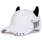 Varek Wave Cap — Edgy Horn Accent Hat with Metal Details (Beige ) - | Zavonix