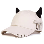 Varek Wave Cap — Edgy Horn Accent Hat with Metal Details (Beige ) - | Zavonix