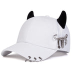 Varek Wave Cap — Edgy Horn Accent Hat with Metal Details (White ) - | Zavonix