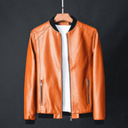 Varellio — Italian Leather Jacket with Structured Fit and Ribbed Hems (Brown XS) - | Zavonix