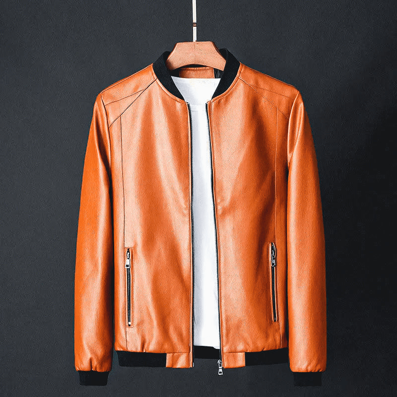 Varellio — Italian Leather Jacket with Structured Fit and Ribbed Hems (Brown XS) - | Zavonix