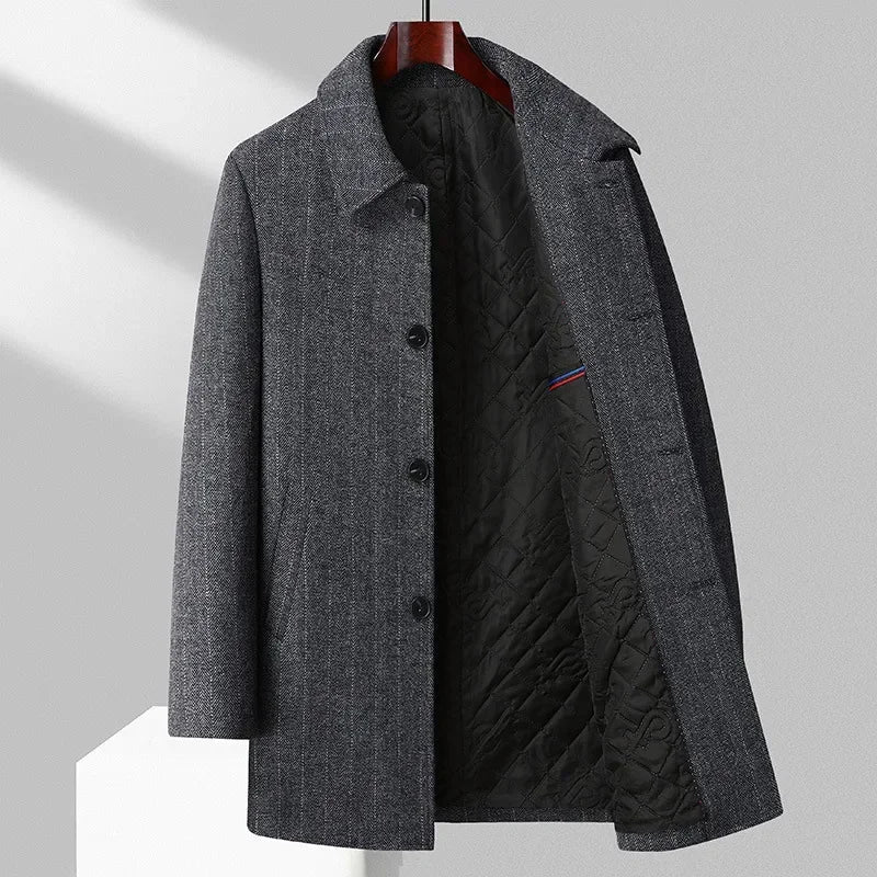 Varello — Wool Trench Coat with Quilted Lining and Classic Fit (Gray XS) - | Zavonix