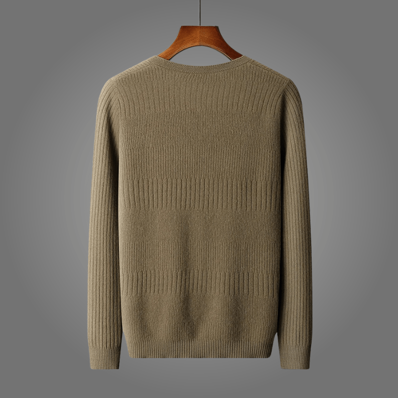 Varlen — Merino Wool V - Neck Sweater with Button Detail (Green S) - | Zavonix