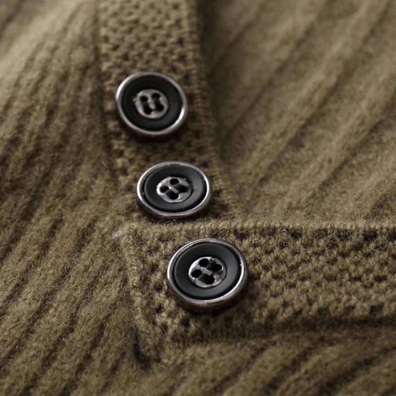 Varlen — Merino Wool V - Neck Sweater with Button Detail (Green S) - | Zavonix